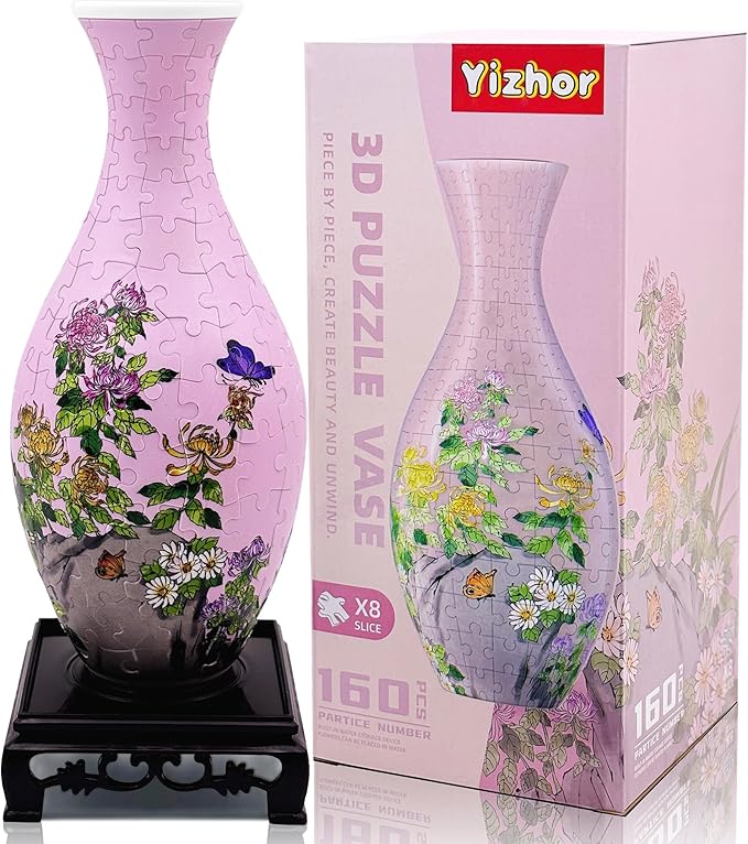 3D Puzzle Vase for Adults, 160 Piece Unique Flower Vase, Crafts for Adults, Home Decor Gift for Flower Arrangements (Chrysanthemum)