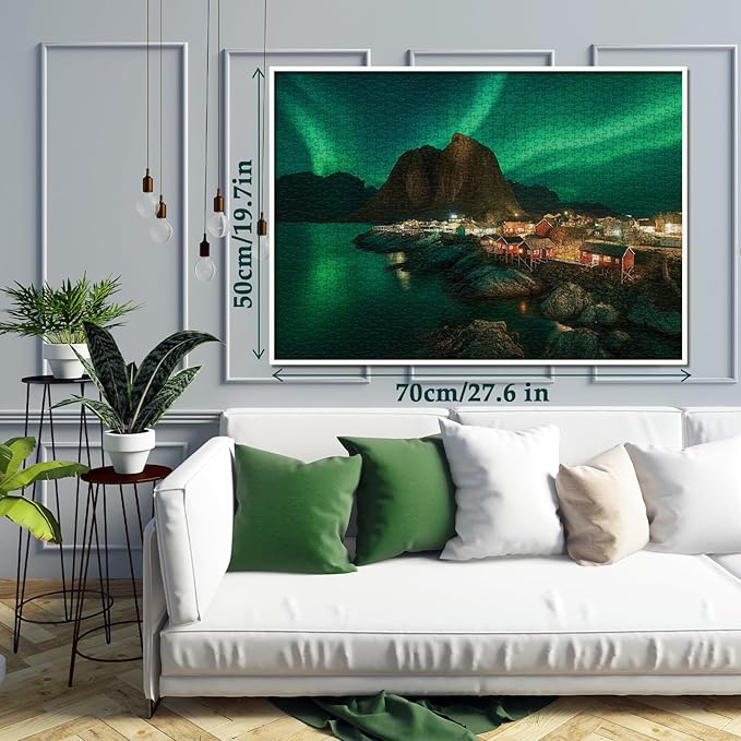 Magic Northern Lights Landscape Puzzles for Adults 1000 Pieces, Colorful Nature Aurora Norway Jigsaw Puzzles, Beautiful Mountain Scenic Cabin River Puzzle