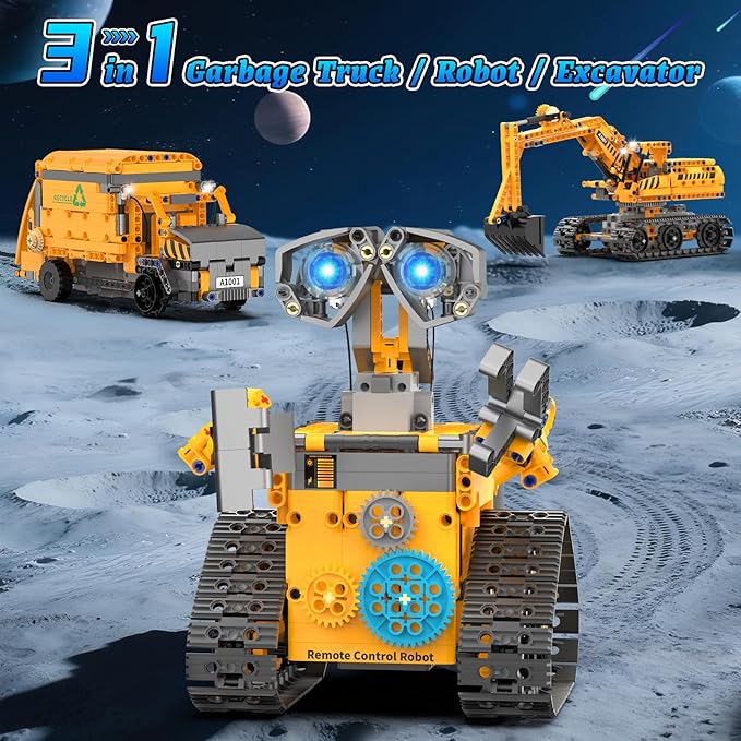 Robot Building Kit Toys for Boys Age 8-12 with 700 Pcs, 3 in 1 Robotics Excavator Garbage Truck with App & Remote Control, Coding Robot Building Set, Birthday Gifts for 8-14 Years Old Boys