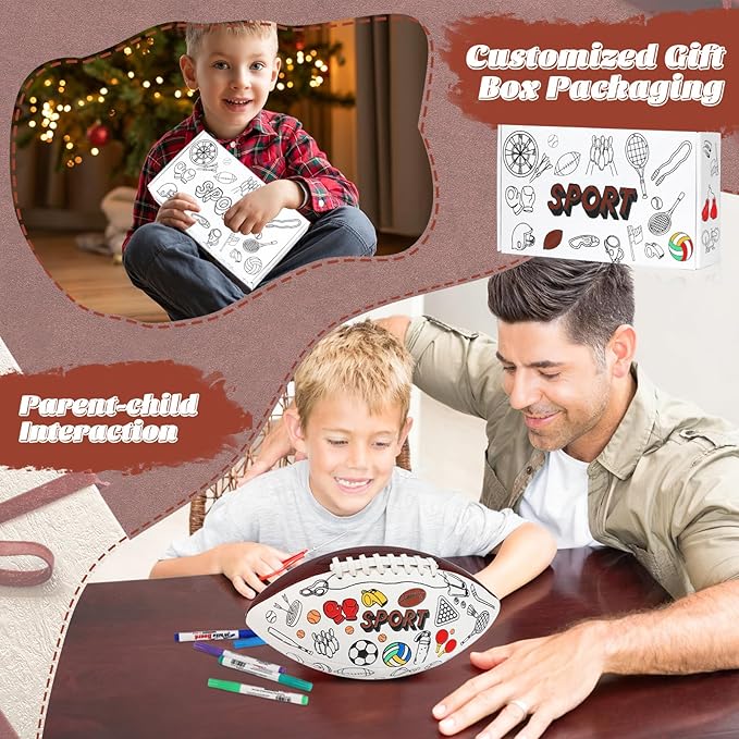 Size 6 Color Your Own Football Brown DIY Custom Craft Kit with Pump 12 Markers Personalized Youth Toddler Training Paint Your Own Toy Creative Gift for Kids (Brown Foorball, 6)