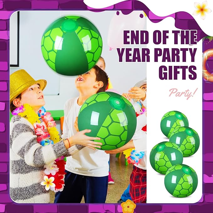 Leyndo 2 Pack Turtle Themed Beach Ball for Kids 11.81" Bulk for Summer Pool and Beach Game Gifts and Turtle Birthday Party Favors Supplies and End of The Year Class Party Decoration Favors