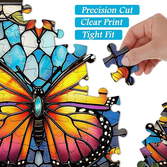 Butterfly Puzzles for Adults 1000 Pieces and up, Stained Glass Puzzle with Butterfly Flowers, PICKFORU Colorful Wall Art Puzzles as Home Decor