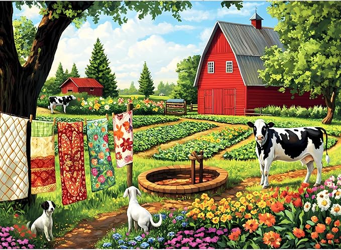 300 Piece Puzzles for Adults,Farm Puzzle 300 Pieces,Summer Cow Jigsaw Puzzles 300 Piece for Adults Children Seniors,Challenging Puzzles Family Activity Game Nights Gift Toy