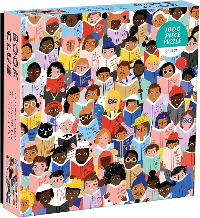 Galison Book Club Puzzle, 1,000 Pieces, 20” x 27'' – Colorful, Humorous Illustration of Hundreds of People Reading Books - Thick, Sturdy Pieces – Challenging, Makes a Great Gift, Multicolor