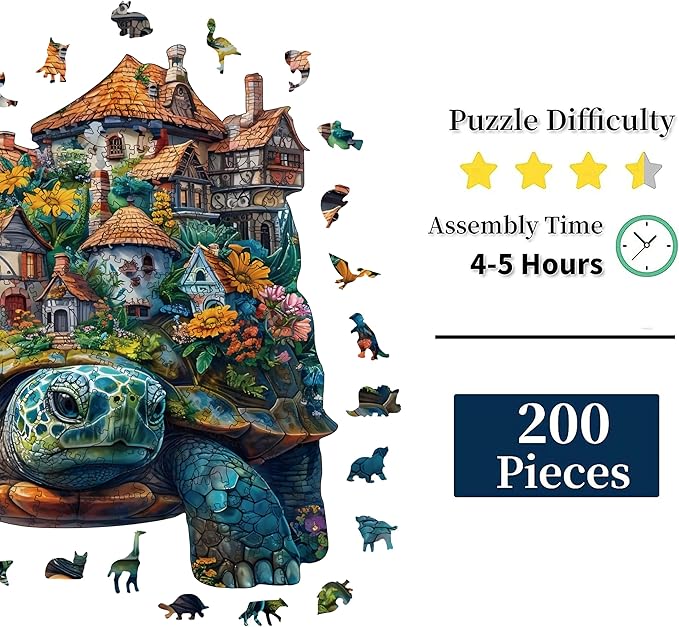 Wooden Puzzles for Adults, Turtle Wooden Puzzles 200 Pieces, Irregular Animals Fun Puzzles for Adults