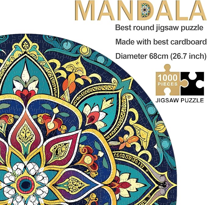 1000 Pieces Mandala Round Jigsaw Puzzles for Adults Kids Teen Round Puzzle Game Toys Gift 26.7" x 26.7" Q1169