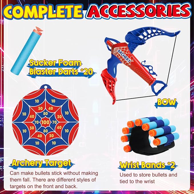 Bow and Arrow for Kids Toys: Spider Archery Set with Target 20 Suction Cup Arrows, Spider Toy Bow and Arrow for Kids 3-8 Shooting Toys for Age 5-7 Indoor Outdoor Toy Gift for Boys Age 3+