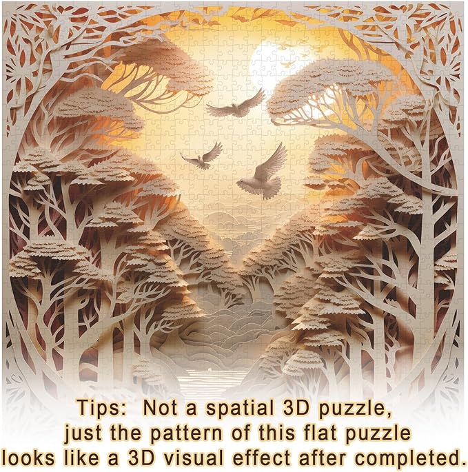 Forest Sunset Puzzles for Adults 1000 Pieces, Difficult Challenge Tree of Life Jigsaw Puzzles, Autostereoscopy River Scene Paper Art Puzzles as Wall Decor