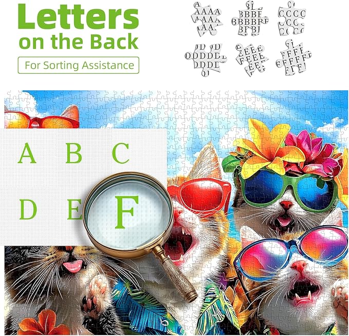 Puzzle for Adults 300 Pieces, Summer Cat Beach Jigsaw Puzzle for Adults Vibrant Animal for Fun Family Game Challenge Gift Decoration (17 x 11 Inch)