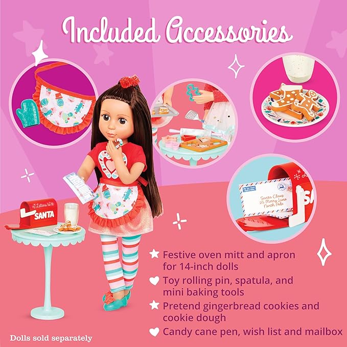Glitter Girls – 14-Inch Doll Accessories – Holiday Cookies Set – 23 Pieces Baking Playset – Apron, Oven Mitt & Kitchen Supplies – 3+ Years– Holiday Cookies Playset
