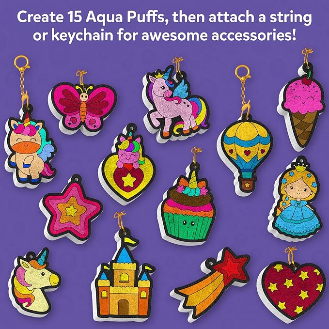 Skillmatics Aqua Puffs - 3D Art Kit, Princesses & Unicorns, Mess-Free Paint by Number Craft, DIY Color & Inflate Activity, Creative Gift for Girls & Boys Ages 4, 5, 6, 7, 8, 9, 10