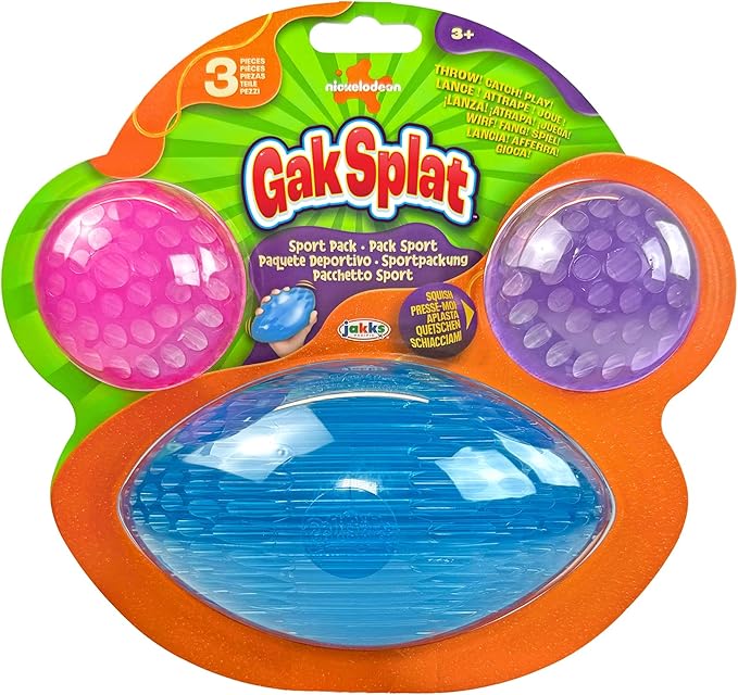 Nickelodeon Gak Splat 2 Balls + 1 Football Sport Ball 3-Pack Bundle, Throw, Catch, Play!