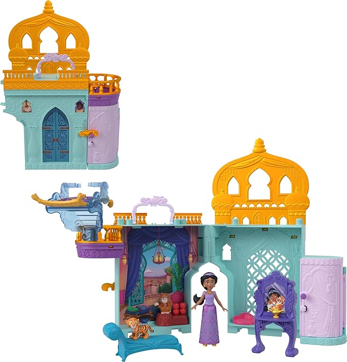 Mattel Disney Princess Toys, Jasmine Doll House Stackable Castle with 1 Small Doll, 2 Character Friends & 7 Accessories, Inspired by the Movie Aladdin