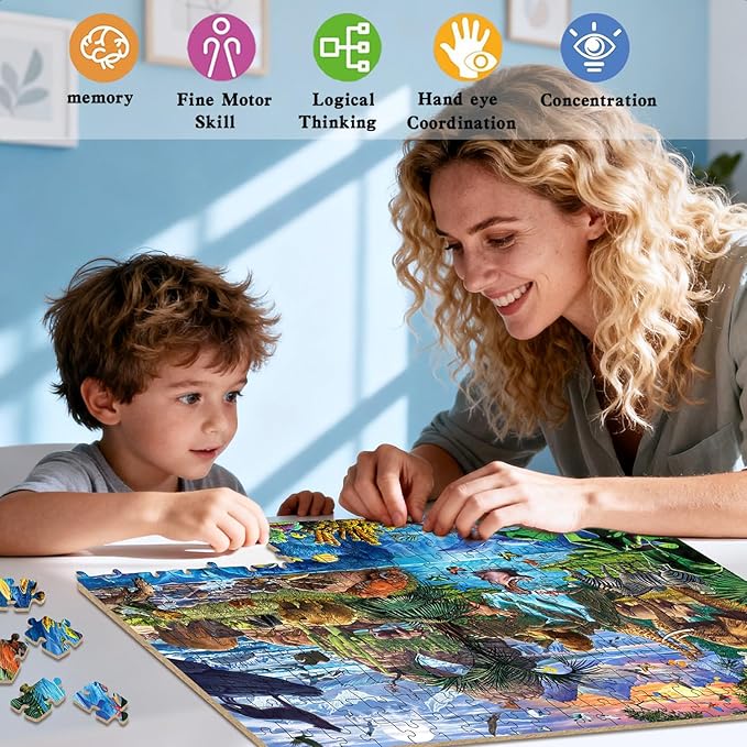 Puzzles for Kids Ages 6-8 8-10 Year Old - World Wildlife Panorama,200 Pieces Jigsaw Puzzles for Kids, Learning Educational Toys for Boys and Girls