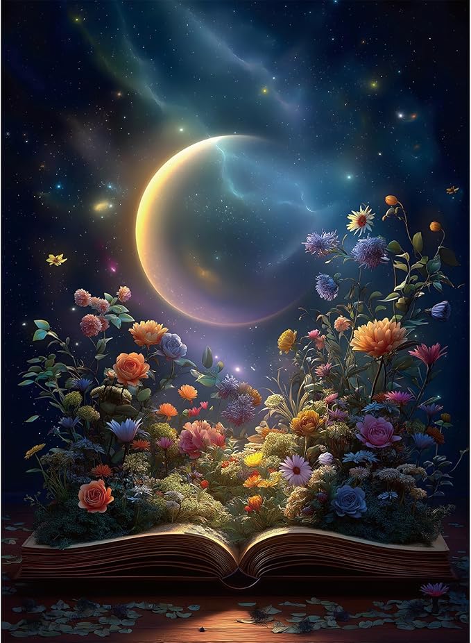 Puzzles for Adults 500 Pieces, Flowers Jigsaw Puzzles - Starry Night Flower Book, Impossible Book Puzzle for Seniors Families, 20.47x14.96 Inches, 1:1 Poster, Letter On The Back