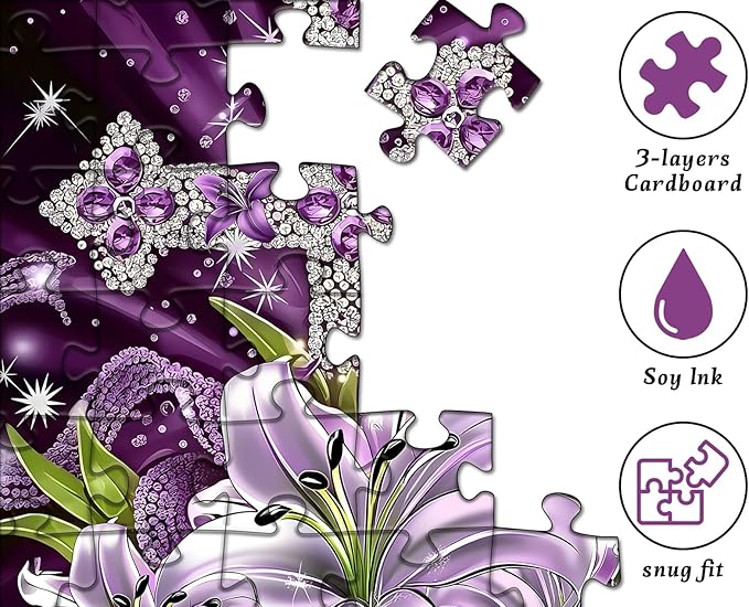 Cross Flowers Puzzle for Adults 1000 Pieces, Christian Easter Puzzles Purple Lilies, Religious Faith Jigsaw Puzzle Floral Art, Easter Catholic Wall Decor