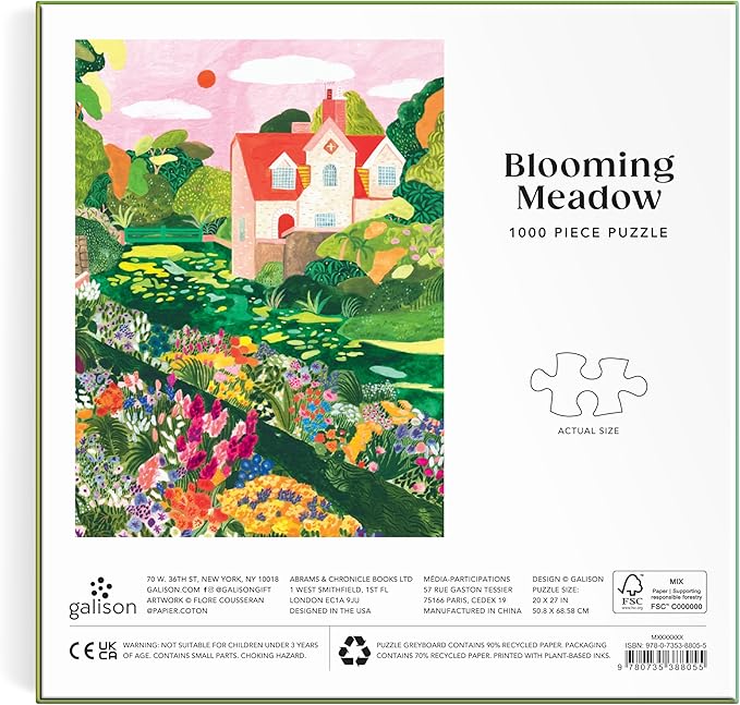 Galison Blooming Meadow – 1000 Piece Jigsaw Puzzle Featuring Beautiful Artwork of A Cottage in A Spring Meadow