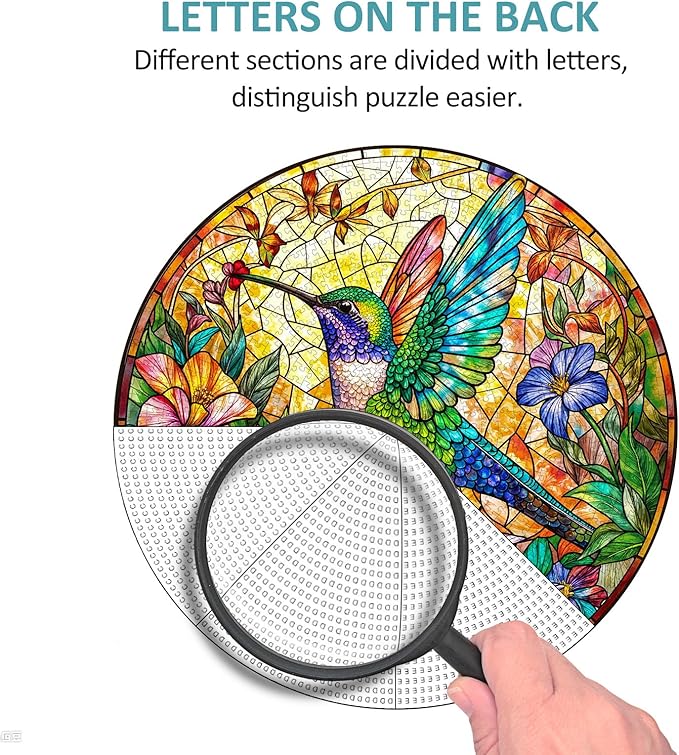 Round Hummingbird Puzzles for Adults 1000 Pieces, Beautiful Bird Flower Jigsaw Puzzles 1000 Pieces for Adults, Fun Puzzles with Letters On Back, Challenging Game Toys (26.5 * 26.5in)