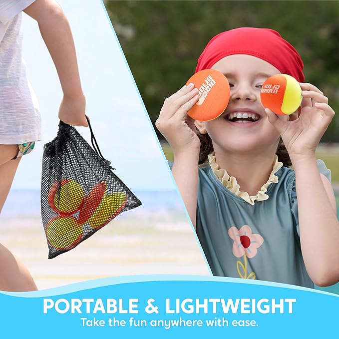SYNCFUN 4 Pcs Skip Water Balls,Splash Water Bouncing Balls with Mesh Bag, Beach Toys for Kids, Pool Toys for Friends and Family, Fly Swimming Game Adults, Boys,Teens, Great for All Ages