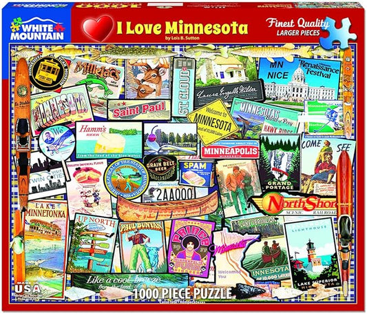 White Mountain 1000 Piece Jigsaw Puzzle Land of Lakes Collage Puzzles with Large Pieces for Adults and Family 24"x30" – I Love Minnesota