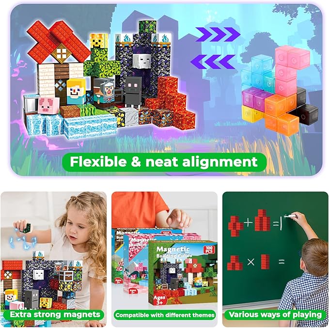 100 PCS 0.8in Magnetic Blocks - Easter Toys for Kids, Magnetic Building Blocks Cubes, Stacking Magnets, School STEM Toys Birthday Gifts for Boys and Girls Age 3+ Years Old (Theme: Portal)
