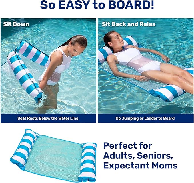 Aqua Monterey Hammock Pool Float - Three Pack - Two Light Blue & One Burgundy/White Stripe, 3-Pack