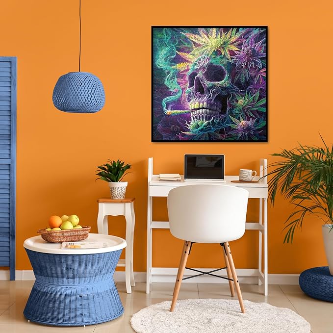 Magic Horror Skeleton Puzzles for Adults 1000 Pieces, Colorful Skull Scary Art Flower Jigsaw Puzzles, Impossible Spooky Plant Fantasy Aesthetic Challenging Puzzle