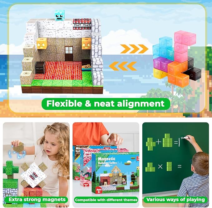 150PCS Magnetic Blocks - Magnetic Building Blocks, Magnet Cubes Toys Stacking, Build Forest World Set, STEM Montessori Sensory Toys for Kids Boys Girls Ages 3 4 5 6 7 8 9 10 Easter Birthday Gifts