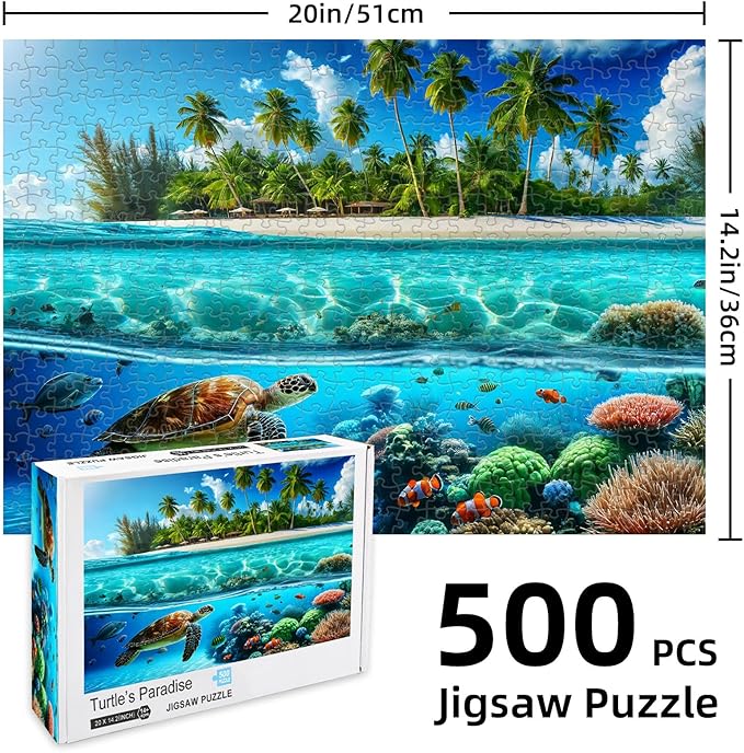 Sutinban Sea Turtle 500 Piece Puzzles for Adults, Coolest Hard Puzzle 500 Pieces, Wave Spirit Hawaii Ocean Jigsaw Puzzles Home Decor Happy Family Game for Adults, 20’’x14.2’’