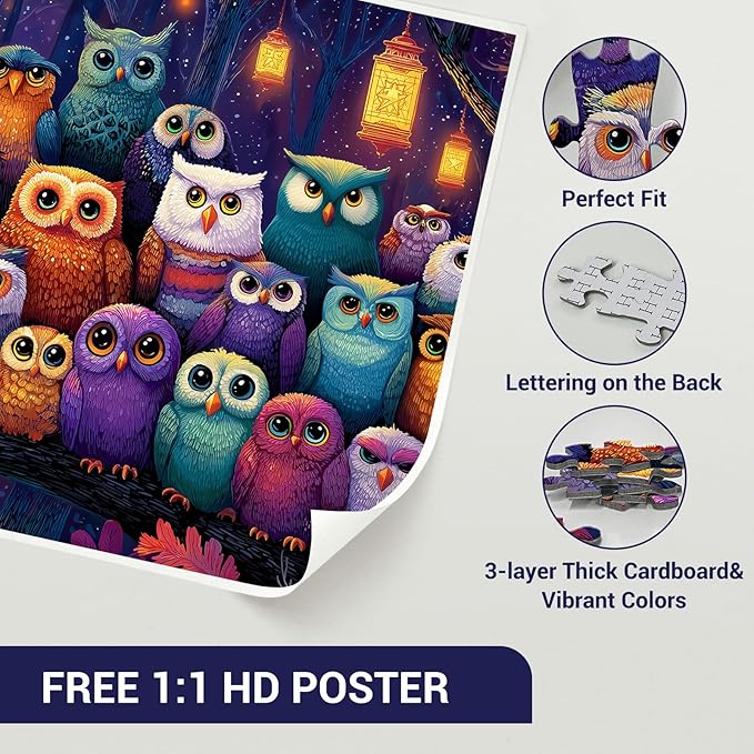 1000 Piece Puzzle for Adults - Owl Family Jigsaw Puzzles - Brain Teaser Adult Puzzles - Christmas Birthday Gifts for Women/Men