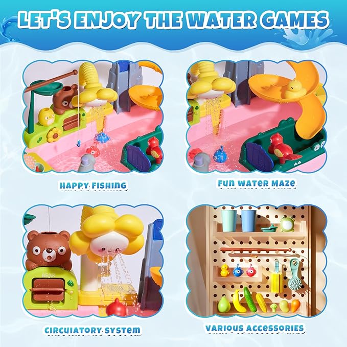 Upgraded Toddler Sand Water Table Toy with Electric Water Pump, Kids Sand Water with Faucet/Play Food Accessories/Fishing Toy, Kitchen Play Sink Toys for Girl Boy Age 3+ (Pink)