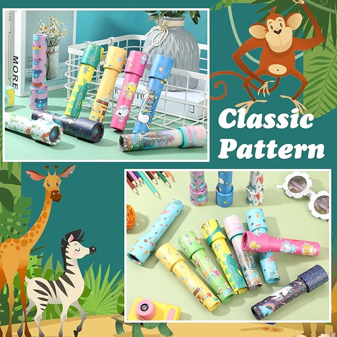 24 Pcs Classic Kaleidoscopes for Kids Educational Kaleidoscope Toys Party Favor Return Gifts Paper Tumble Tube Prism Lens Old Fashioned Vintage Valentines Gift for Kids Stock Stuffer(Cute Style)
