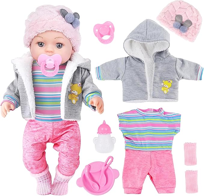dollbie 12 Inch Realistic Baby Doll with Outfits & Feeding Accessories - Lifelike Baby Doll with Pacifier, Bottle & Feeding Set, Ideal Gift for Toddler Girls Age 3+