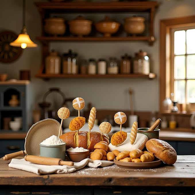 8 Pcs 1/12 Miniature Bread Set, Miniature Bread Dollhouse Decoration Accessories Resin Mix Bakery Bread Mini House Food Decoration Accessories Dollhouse Décor