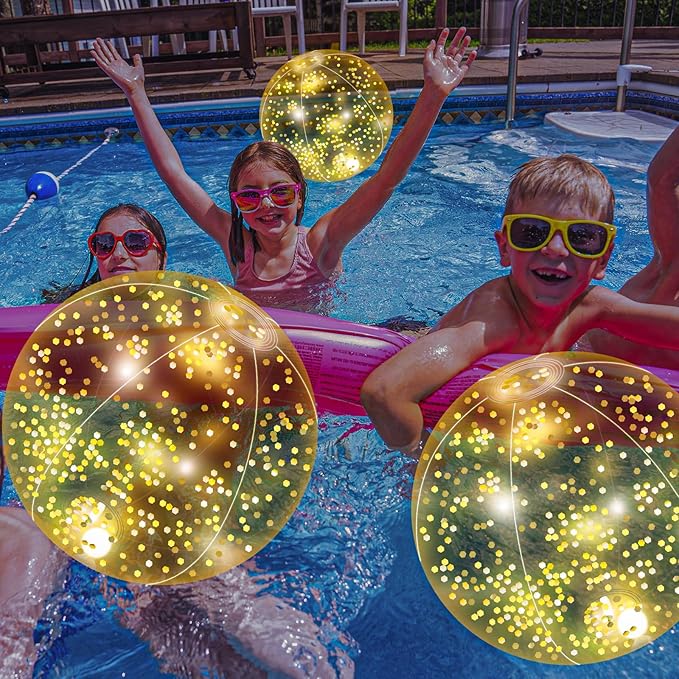 12 Pack 12 Inch Glow in The Dark LED Beach Ball Jumbo Confetti Glitters Inflatable Ball Swimming Pool Game for Party Pool Summer