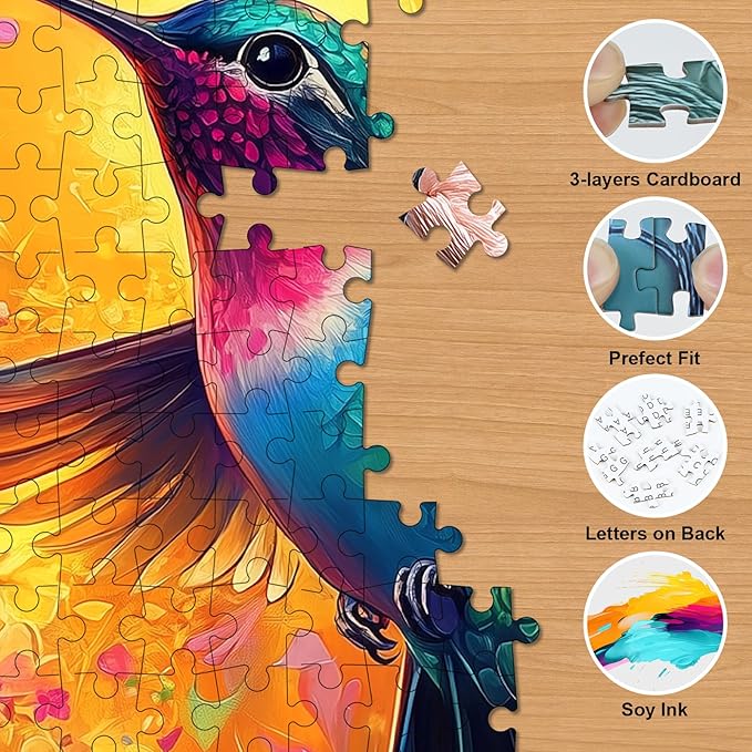Hummingbird Puzzles for Adults 1000 Pieces - Vibrant Flower Humming bird Jigsaw Puzzles, Beautiful Hummingbird Floral Puzzle with Letters on Back, Challenging Hard Difficult Bird Art Puzzle Games Gift