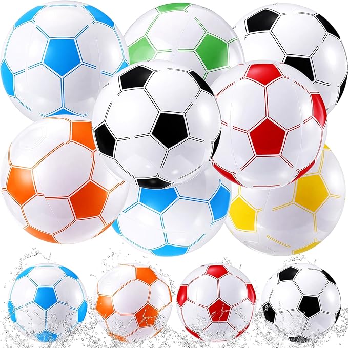 Sosation 8 Pcs Inflatable Sports Balls 16 Inch Inflatable Beach Ball Blow up Sports Party Decorations Swimming Pool Summer Pool Toys for Indoor Outdoor Beach (Multicolor Soccer Ball)