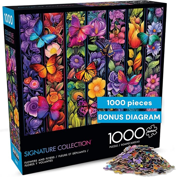 Buffalo Games - 1000 Piece Jigsaw Puzzle Bigelow Illustrations Flowers and Flyers, Made in USA, Premium Recycled Board, Full-Color Poster,