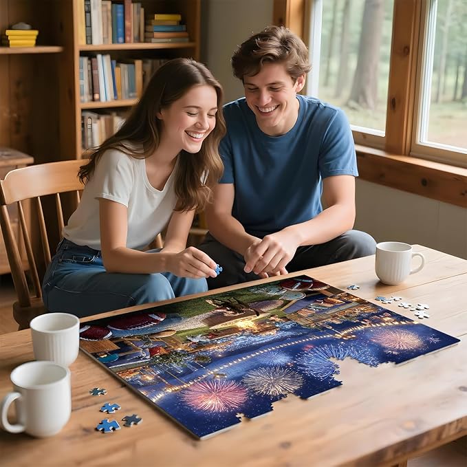 500 Pieces Puzzle for Adults, American Football Rooftop Party Fireworks Jigsaw Puzzle, Puzzles for Adults 500 Pieces, Perfect for Sports Fans, 20.5 X 15 in