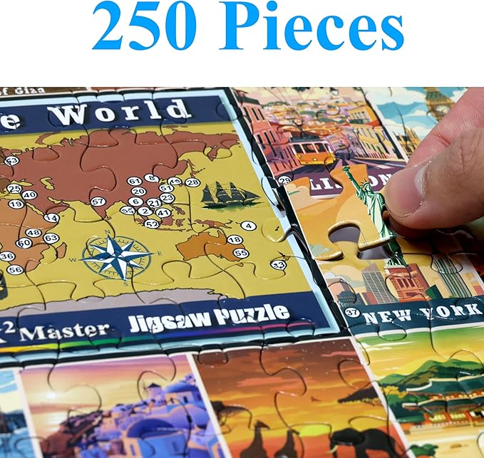 Think2Master Colorful Vintage World Destinations 250 Pieces Jigsaw Puzzle. Fun Educational Puzzle for Families. Great Gift for Teens & Adults with Interested in Traveling 14.2” X 19.3”