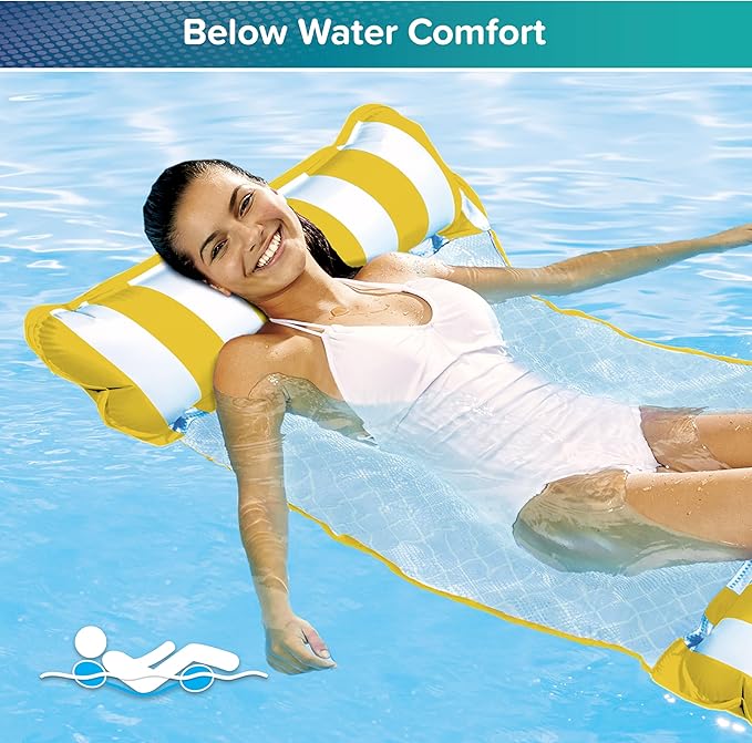 Aqua Original 4-in-1 Monterey Hammock Pool Float & Water Hammock – Multi-Purpose, Inflatable Pool Floats for Adults – Patented Thick, Non-Stick PVC Material – Golden Sunshine