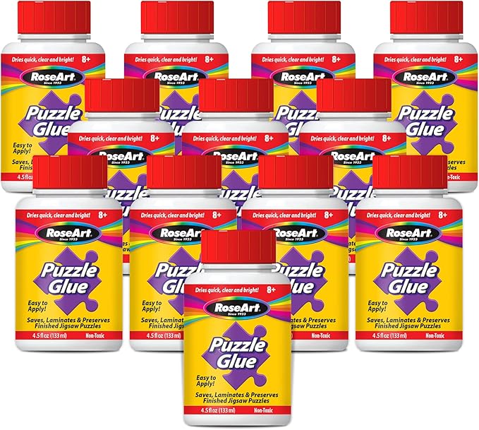 RoseArt Jigsaw Puzzle Glue with Applicator, 6-Pack – Clear Quick-Dry Formula to Seal, Laminate & Preserve Finished Puzzles (4.5 oz Bottles)