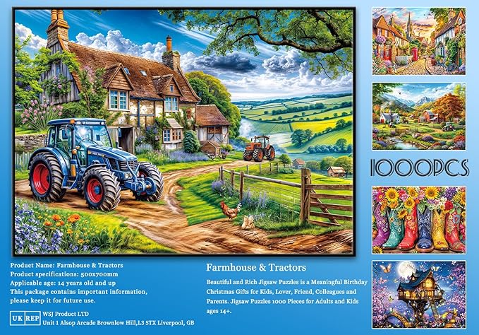 Jigsaw Puzzles for Adults 1000 Piece Puzzle for Adults 1000 Pieces Puzzle 1000 Pieces-Country Farmhouse & Tractors