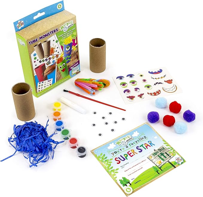 Kids Create - Recycled Paint Your Own Tubes - Kids Craft Tube Pets - Arts and Crafts Set for Kids - Children's Craft and Design Kit