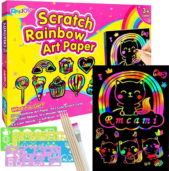 Rainbow Scratch Paper Art for Kids: 50PCS Magic Arts Crafts Gifts Toys for Girls Boys Ages 3-12 Games Activities for Birthday Party Family Day Classroom Prizes Easter Basket Stuffers