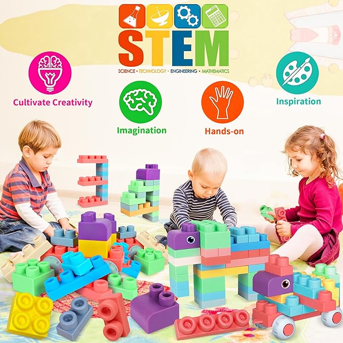 Baby Soft Blocks Building Block Toys, Blocks for Babies 6 Months and Up STEM Educational Toddler Gifts, Baby Soft Rubber Blocks Big Building Blocks Sensory Toys, 46PCS
