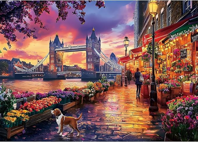 1000 Piece Puzzle for Adults, Tower Bridge of London Puzzles, Street Scenes Jigsaw Puzzles 1000 Pieces, Fun Landscape Puzzle for Adults Kids Seniors,Challenging Family Game Great Gift Idea, 28*20 in