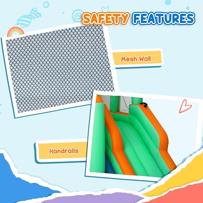 Qaba Inflatable Water Slide with Large Splash Pool, 8 in 1 Bouncy House Water Park with 550W High Power Blower, Ball Pit, Water Cannon, Climbing Wall, Toss Ring, Basketball Hoop
