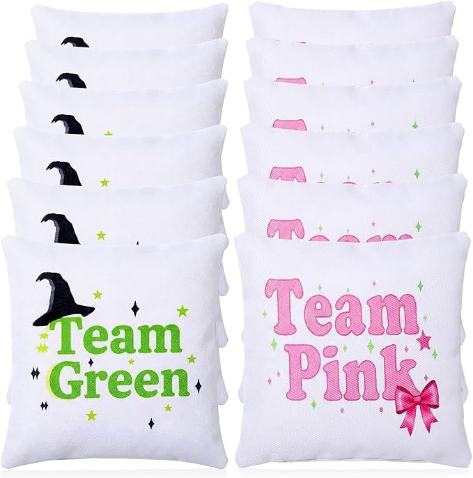 Soulchen 12 Pack Witch Bean Bags for Tossing Game Corn Hole Team Pink and Green Game Bag for Wizard Themed Birthday Party Decorations Outdoor Indoor Holiday Family Yard Hand Throwing Supplies