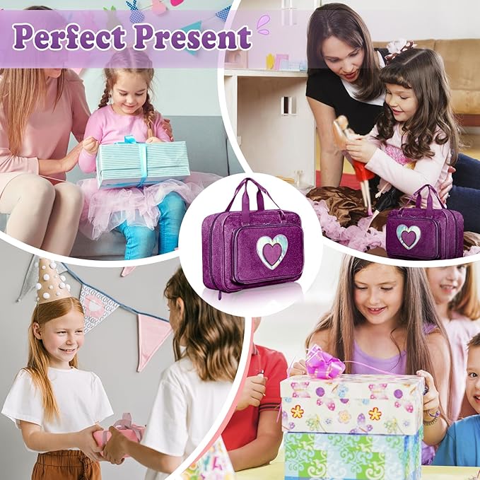Carrying Case Compatible with Barbie Dolls 12-Inch, Storage Organizer with Handle Holds up to 6 Dolls,Multiple Pockets for Accessories,Toy Storage Box, lavender,Bag Only (purple)